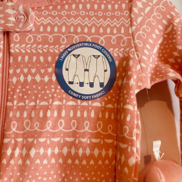 Max & Olivia Mini Baby Girl Zipper Sleeper with Plush Toy Pink - Picture 5 of 10